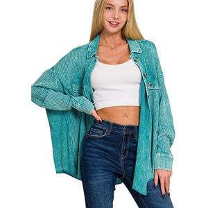Teal Button-Up Women's Top